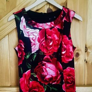 Enfocus Studio Red Pink Rose Floral Sheath Dress  Women's Size 12 Sleeveless